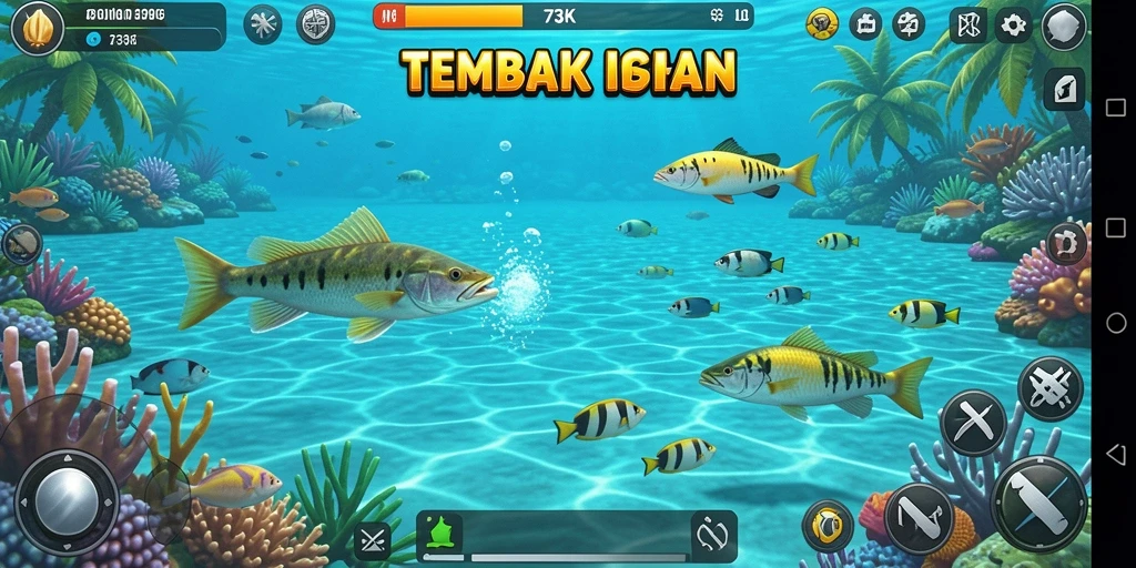 Tampilan gameplay menarik dari permainan Tembak Ikan 73K.