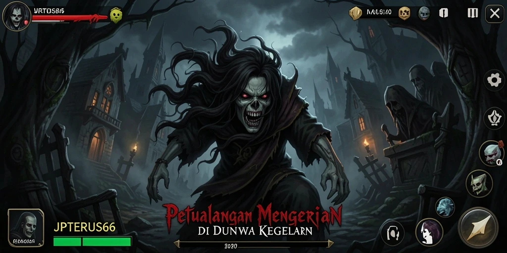 Screenshot utama JPTERUS66 menampilkan suasana mencekam saat menjelajahi area gelap.