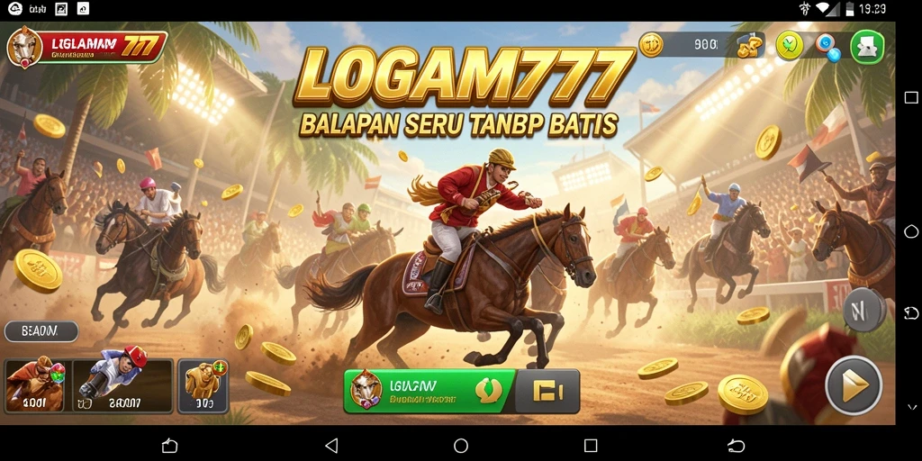 Tampilan gameplay LOGAM777 yang menegangkan di lintasan balapan.