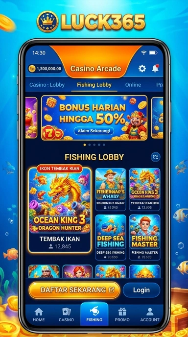 Tampilan utama aplikasi luck365 yang mudah dinavigasi.